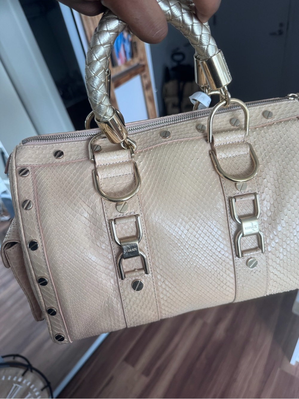 Authentic Gianni Versace Couture Python Leather Studded Satchel Bag COA & Keys